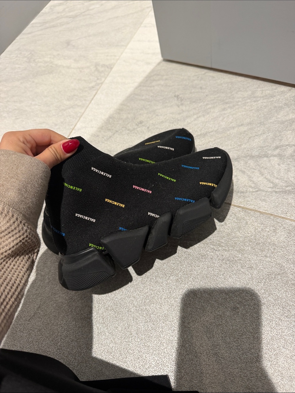 Balenciaga Black Knit Speed Trainer with Multicolor Logos